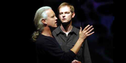 Photograph of storytellers Hugh Lupton and Daniel Morden at a workshop.